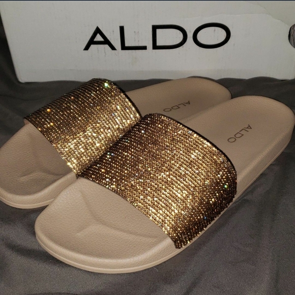 Aldo Montagne Gold Rhinestone Sandal Sli… - Picture 2 of 4
